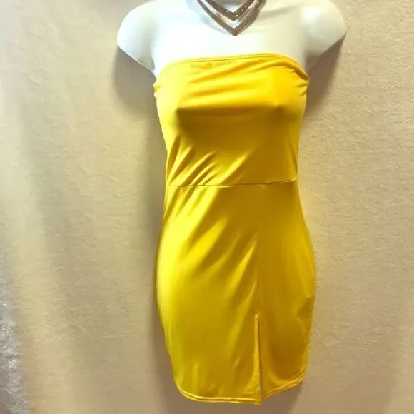 Boohoo Thigh Split Bandeau Bodycon Dress S - Picture 2 of 4